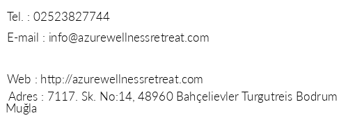 Azure Wellness Retreat telefon numaralar, faks, e-mail, posta adresi ve iletiim bilgileri